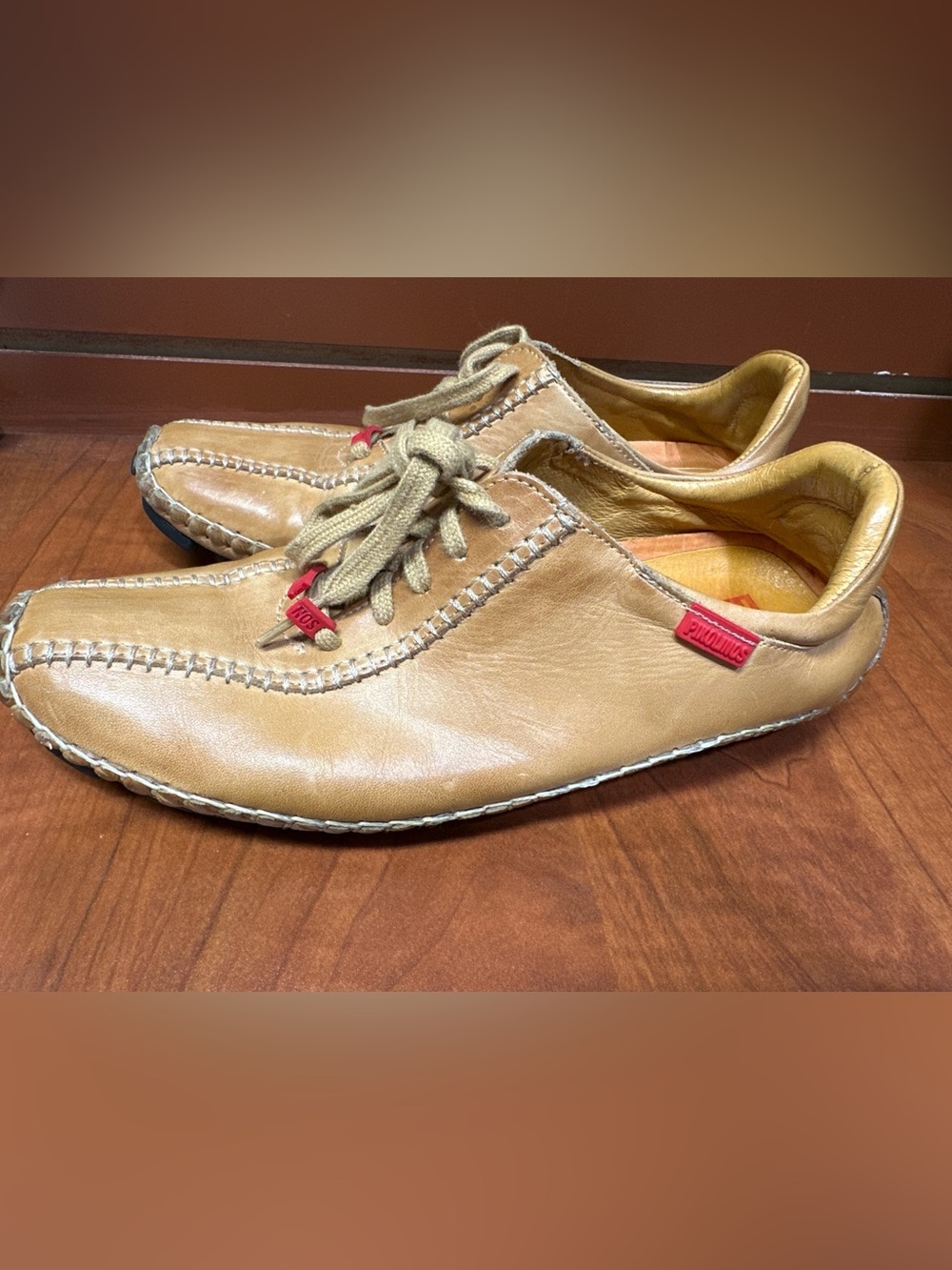 Pikolinos Leather Driving Moccasins Camel Brown Lace Up Shoes Size EU 37 - Picture 2 of 9